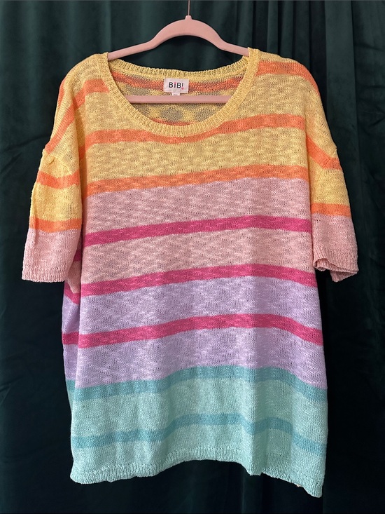 BiBi Sweaters - BiBi Pastel Multicolor Stripe Crewneck Sweater - Yellow, Pink, Purple, Mint